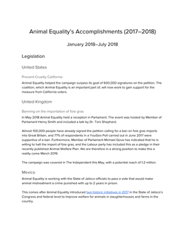 Animal Equality's Accomplishments (2017–2018)