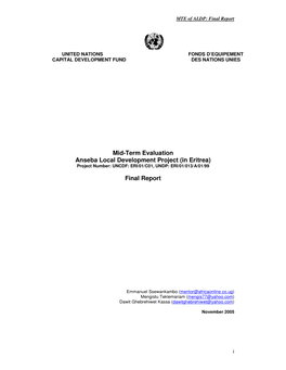 In Eritrea) Project Number: UNCDF: ERI/01/C01, UNDP: ERI/01/013/A/01/99