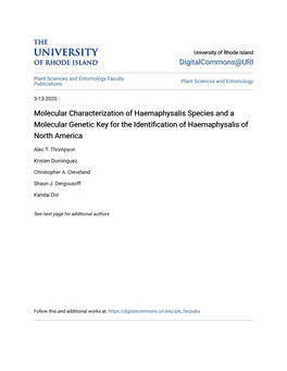 Molecular Characterization of Haemaphysalis Species and a Molecular Genetic Key for the Identification of Haemaphysalis of North America