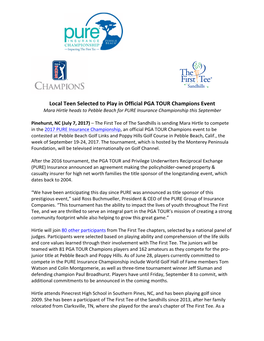 Local Teen Selected to Play in Official PGA TOUR Champions Event Mara Hirtle Heads to Pebble Beach for PURE Insurance Championship This September