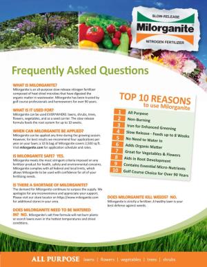 Milorganite Fertilizer Frequently Asked Questions Sheet