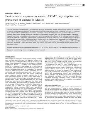 Environmental Exposure to Arsenic, AS3MT Polymorphism and Prevalence of Diabetes in Mexico