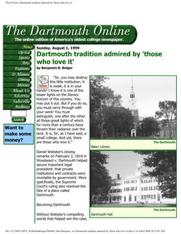 Dartmouth Tradition Admired by 'Those Who Love It'