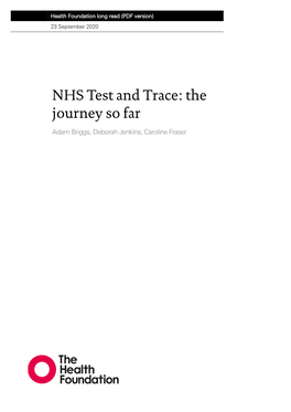 NHS Test and Trace: the Journey So Far