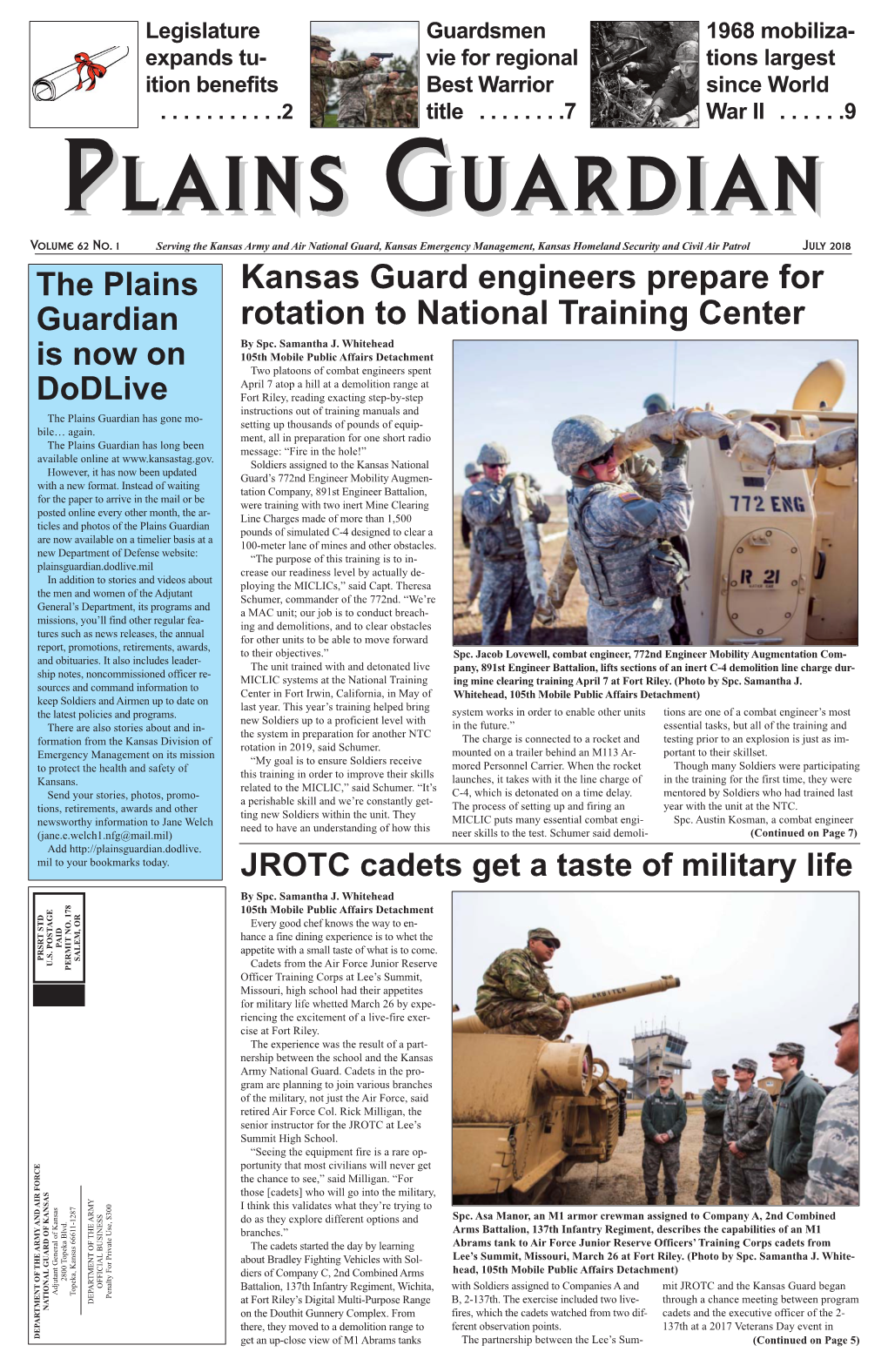 July 2018 Page 2 Plains Guardian • July 2018 2Nd CAB, 137Th Infantry Family Day Event Draws More Than 1,000 by 1St Lt