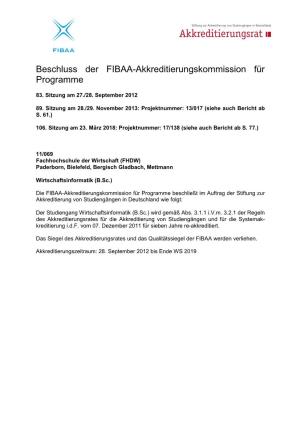 Beschluss Der FIBAA-Akkreditierungskommission Für Programme