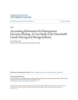 Accounting Information for Management Decision-Making--A Case Study in the Household Goods Moving and Storage Industry