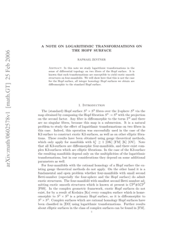 Arxiv:Math/0602578V1 [Math.GT] 25 Feb 2006 Ntescn Atr N Bei Iemrhct H Torus the to Diﬀeomorphic Is ﬁbre Any Factor