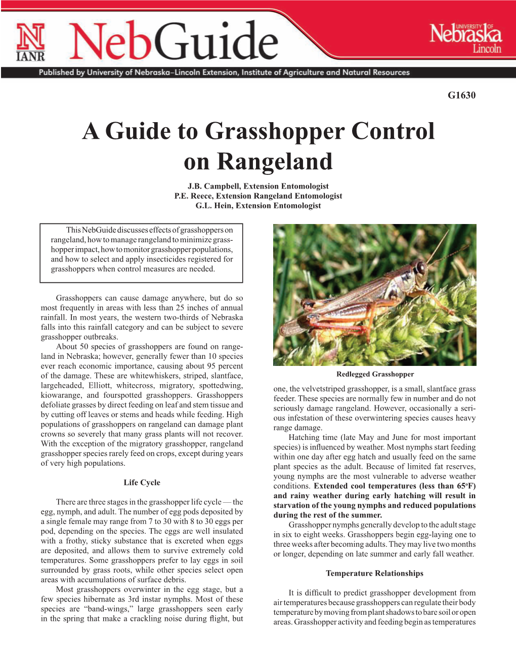 A Guide to Grasshopper Control on Rangeland J.B