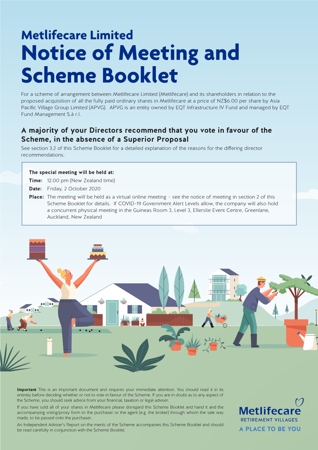 Metlifecare Limited 2020 Notice of Meeting and Scheme Booklet