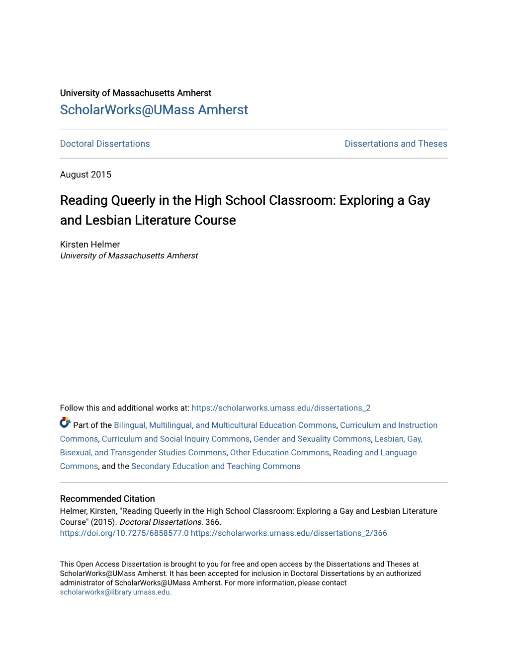 Reading Queerly in the High School Classroom: Exploring a Gay and Lesbian Literature Course