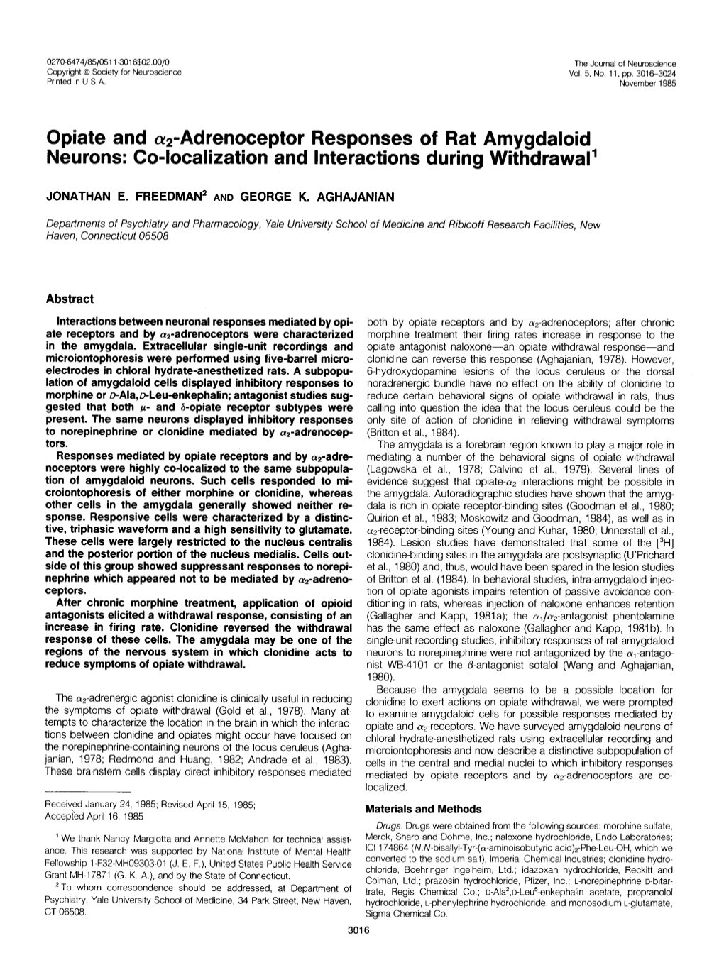 Opiate and A2-Adrenoceptor Responses of Rat Amygdaloid Neurons: Co-Localization and Interactions During Withdrawal’