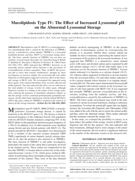 Mucolipidosis Type IV: the Effect of Increased Lysosomal Ph on the Abnormal Lysosomal Storage