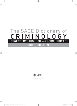 The SAGE Dictionary of Criminology Eugene Mclaughlin and John Muncie 3Rd Edition