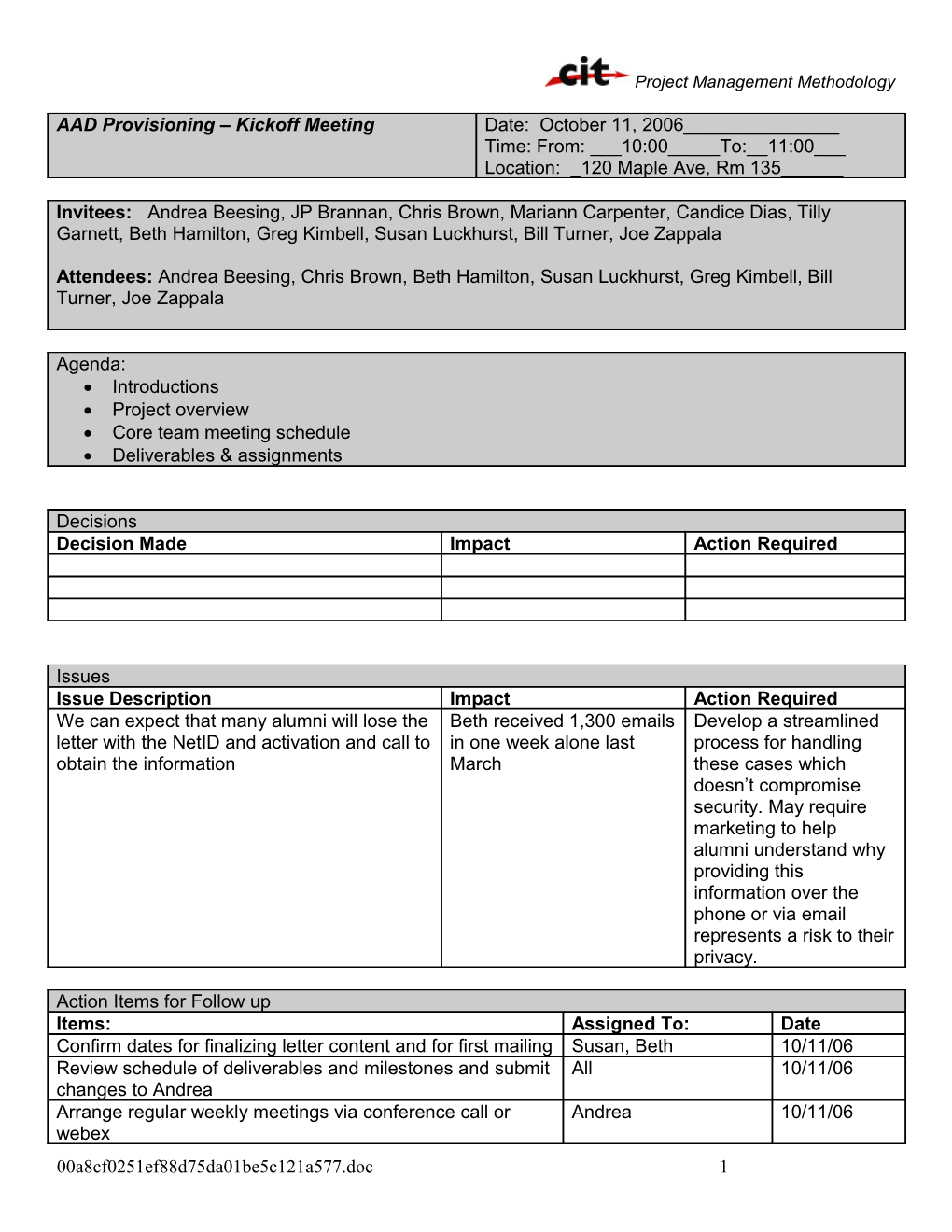 CIT Project Management Core s1