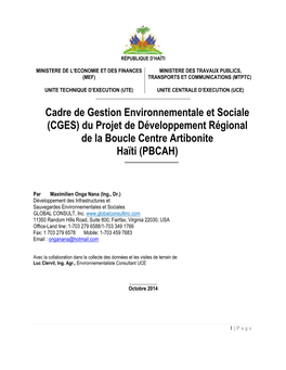 Cadre De Gestion Environnementale Et Sociale (CGES) Du Projet De Développement Régional De La Boucle Centre Artibonite Haïti (PBCAH) ______