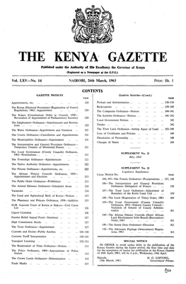 THE KENYA GAZETTE Published Under the Authority of His Excellency the Governor of Kenya