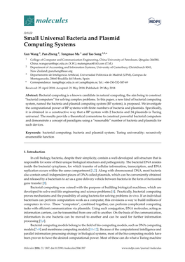 Small Universal Bacteria and Plasmid Computing Systems