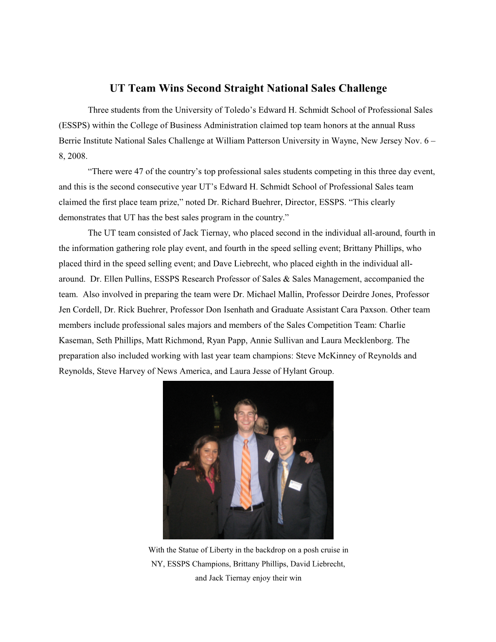 UT Team Wins Second Straight National Sales Challenge