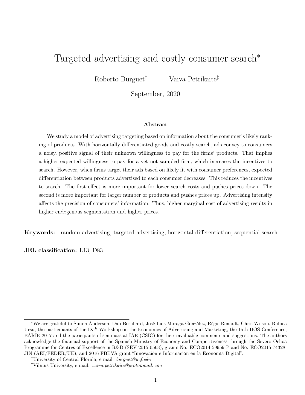 Targeted Advertising and Costly Consumer Search∗