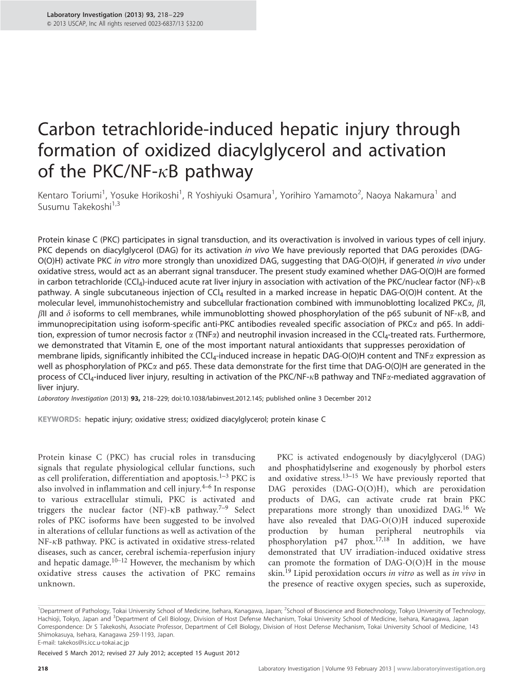 Carbon Tetrachloride-Induced Hepatic Injury Through Formation of Oxidized
