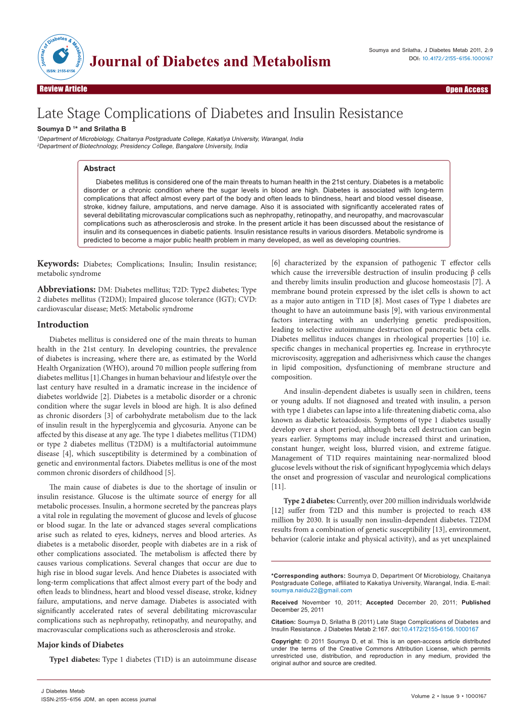 Late Stage Complications of Diabetes and Insulin Resistance