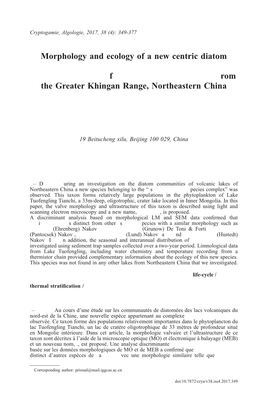 Morphology and Ecology of a New Centric Diatom Belonging to the Cyclotella Comta (Ehrenberg) Kützing Complex: Lindavia Khinganensis Sp