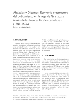 Alcabalas Y Diezmos. Economía Y Estructura Del Poblamiento En La Vega De Granada a Través De Las Fuentes Fiscales Castellanas (1501-1506) Pedro Hernández Benito