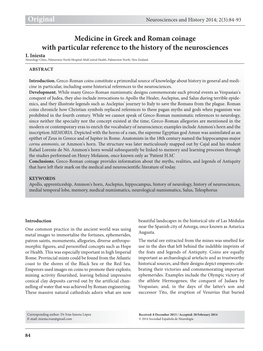 Original Medicine in Greek and Roman Coinage with Particular Reference to the History of the Neurosciences