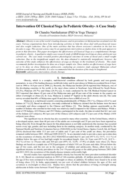 Intervention of Classical Yoga in Pediatric Obesity- a Case Study