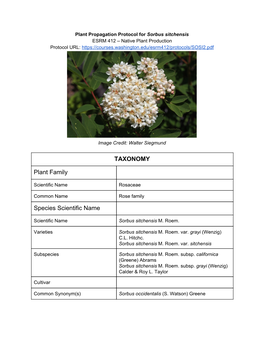 TAXONOMY Plant Family Species Scientific Name