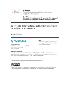 La Leyenda De La Blasfemia Del Rey Sabio: Revisión De Su Itinerario Narrativo