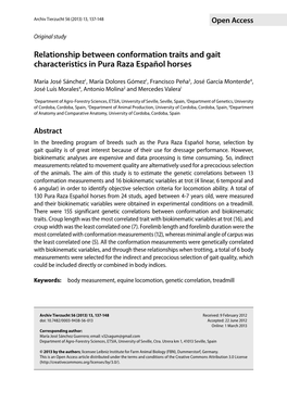 Relationship Between Conformation Traits and Gait Characteristics in Pura Raza Español Horses