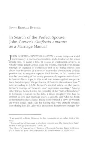 John Gower's Confessio a Mantis As a Marriage Manual