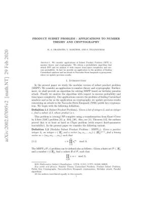 Product Subset Problem: Applications to Number Theory and Cryptography