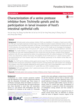 Characterization of a Serine Protease Inhibitor from Trichinella Spiralis