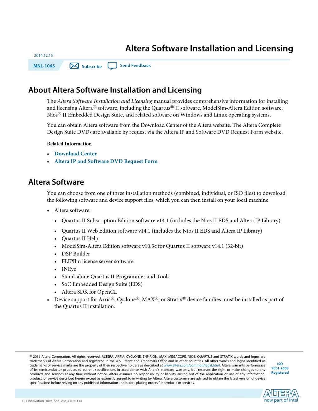 Altera Software Installation and Licensing 2014.12.15