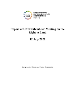Report of UNPO Members' Meeting on the Right to Land 12 July 2021