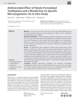 Antimicrobial Effect of Newly Formulated Toothpastes and a Mouthrinse on Specific Microorganisms: an in Vitro Study