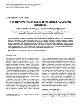 A Morphometric Analysis of the Genus Ficus Linn. (Moraceae)