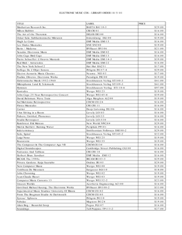 Electronic Music Cds - Library Order 10/5/01