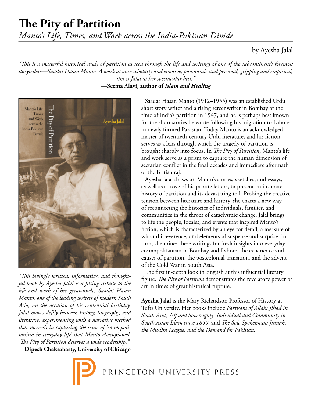 The Pity of Partition Manto’S Life, Times, and Work Across the India-Pakistan Divide by Ayesha Jalal