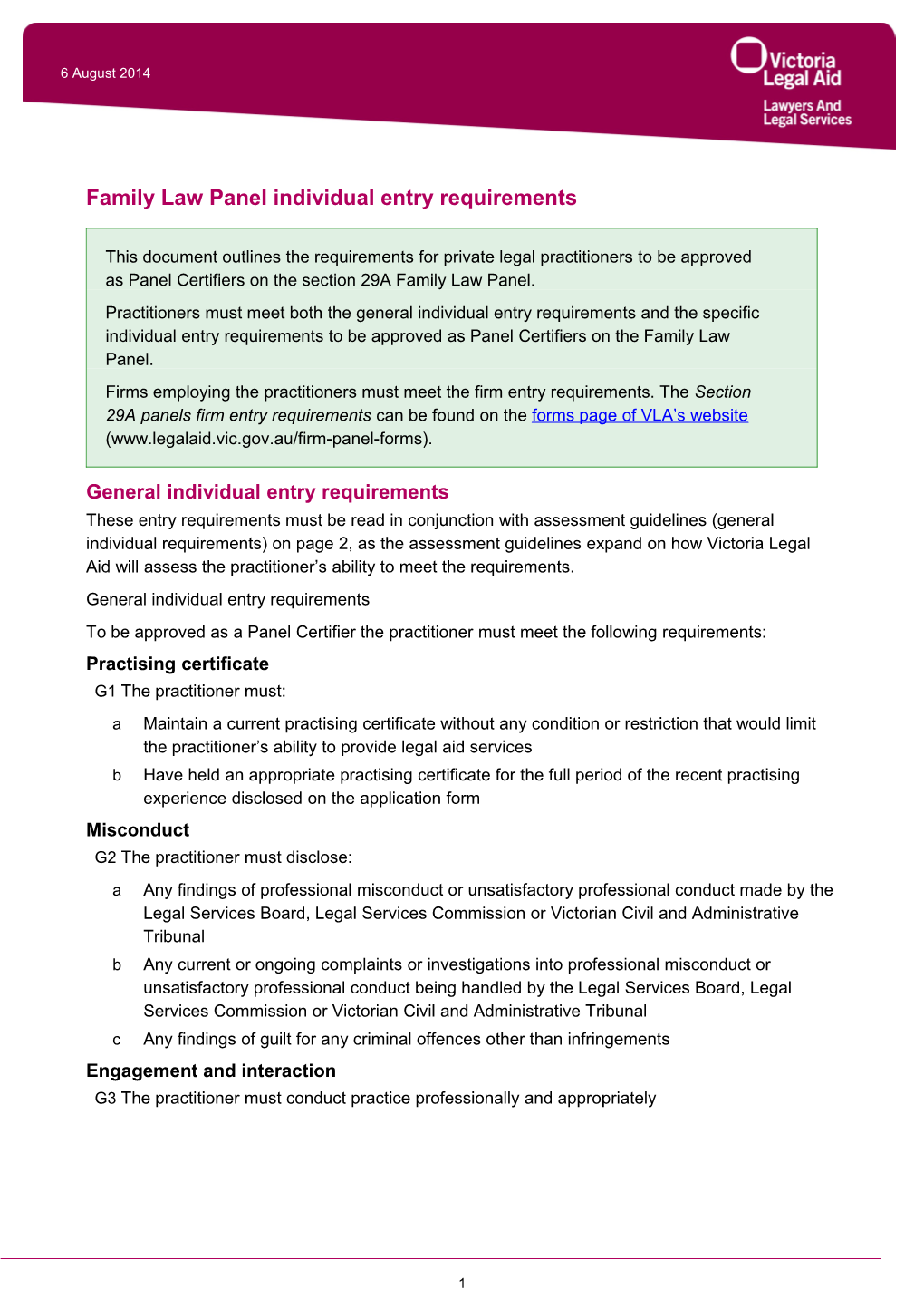 Family Law Panel Individual Entry Requirements