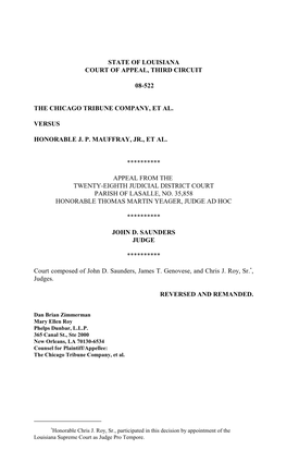 State of Louisiana Court of Appeal, Third Circuit 08-522