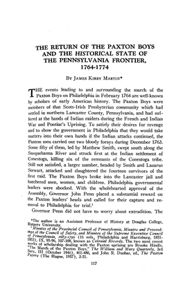 The Return of the Paxton Boys and the Historical State of the Pennsylvania Frontier, 1764-1774