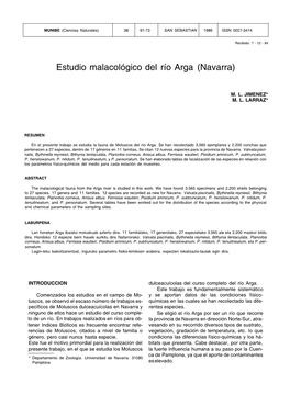 Estudio Malacológico Del Río Arga (Navarra)