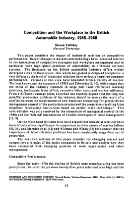 Competition and the Workplace in the British Automobile Industry, 1945