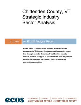 Chittenden County, VT Strategic Industry Sector Analysis