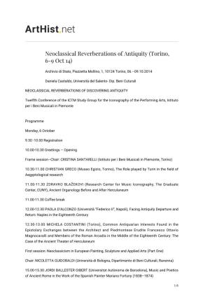 Neoclassical Reverberations of Antiquity (Torino, 6-9 Oct 14)
