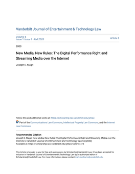 The Digital Performance Right and Streaming Media Over the Internet